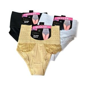 Tuvuye Women’s High-Waisted Shaping Briefs (3-Pack) |Size M |Black,White, Beige
